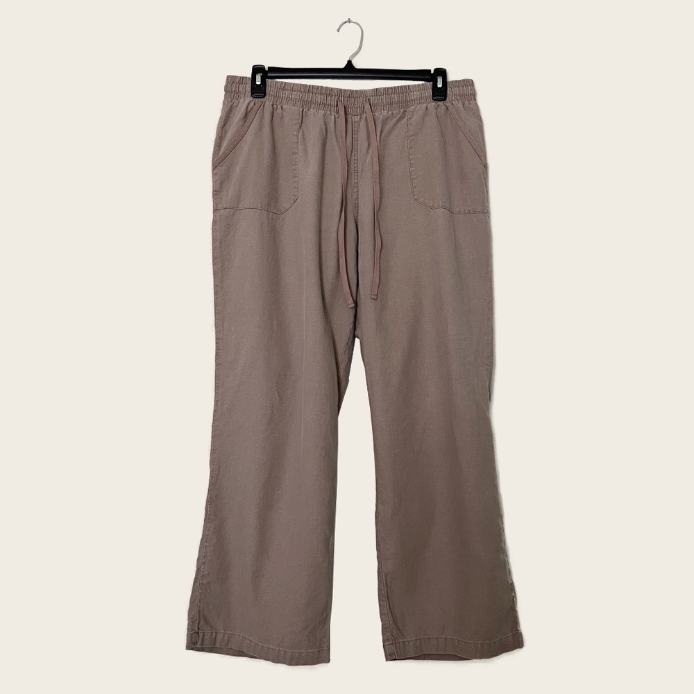 C Est. 1946 Catos Taupe High Waisted Drawstring Linen Blend Wide Leg Pants